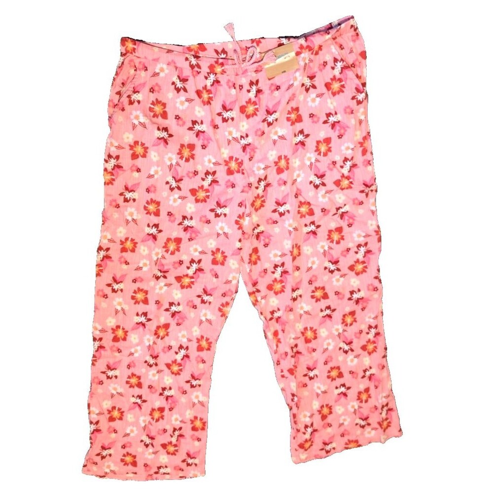 Therabouts Pink Floral Lounge Casual Pants Size Plus 3XL XXXL Drawstring New